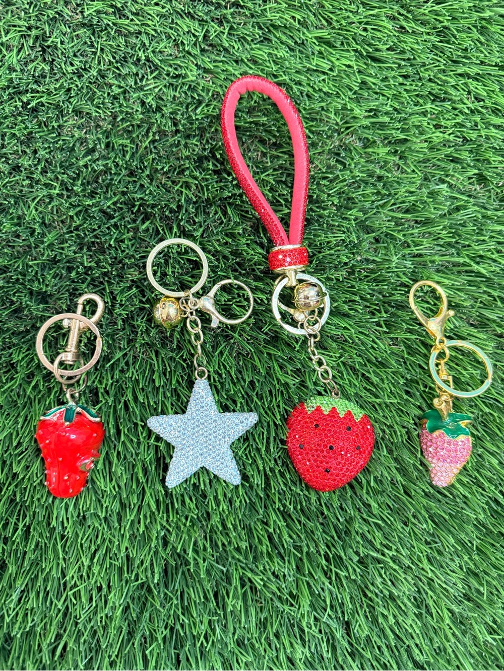 Red Strawberry & Star Kids Keychain Set with Glitter Strap